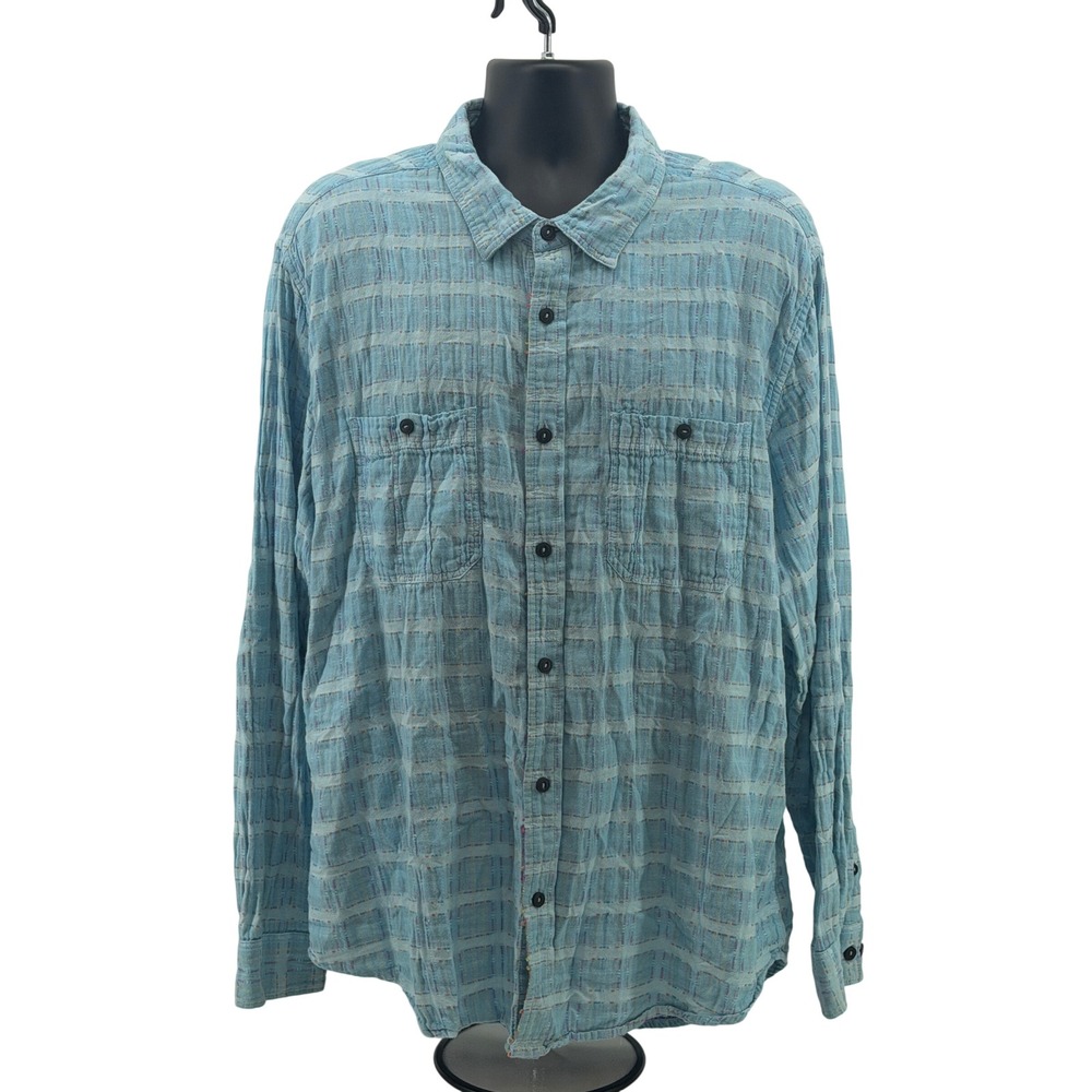 Carbon 2 Cobalt Shirt Mens XL Blue Long Sleeve Double Cloth Plaid Textured